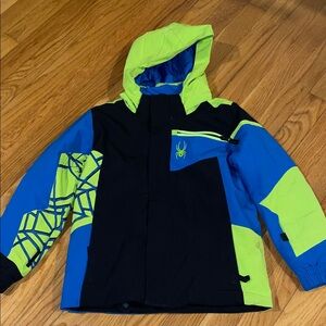 Spyder Kids' Vibrant Blue and Neon Green Puffer Jacket